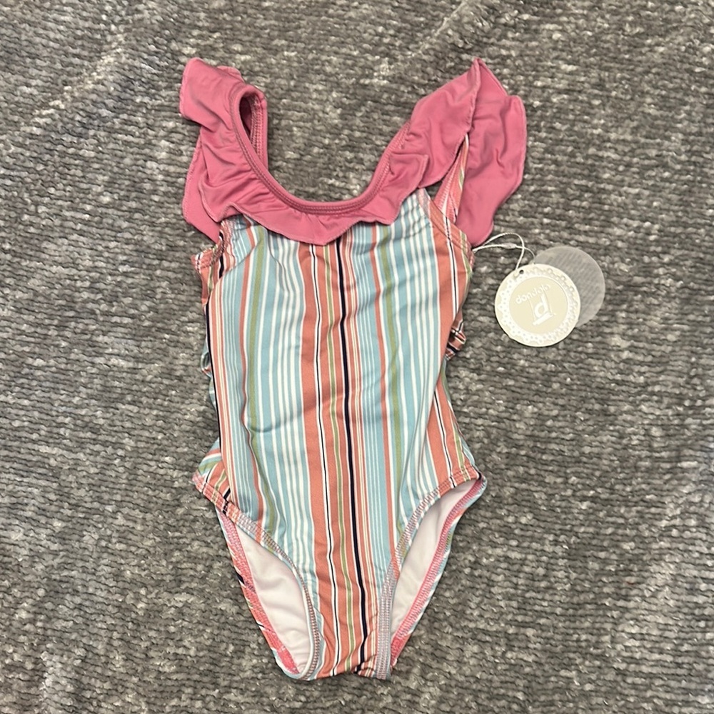 NWT Dondolo Striped One-Piece Swimsuit with Ruffle Detail size 18 mo
